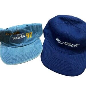 Microsoft Bundle (2) Vintage 1997 Tech Windows Denim Navy Adjustable Caps OS